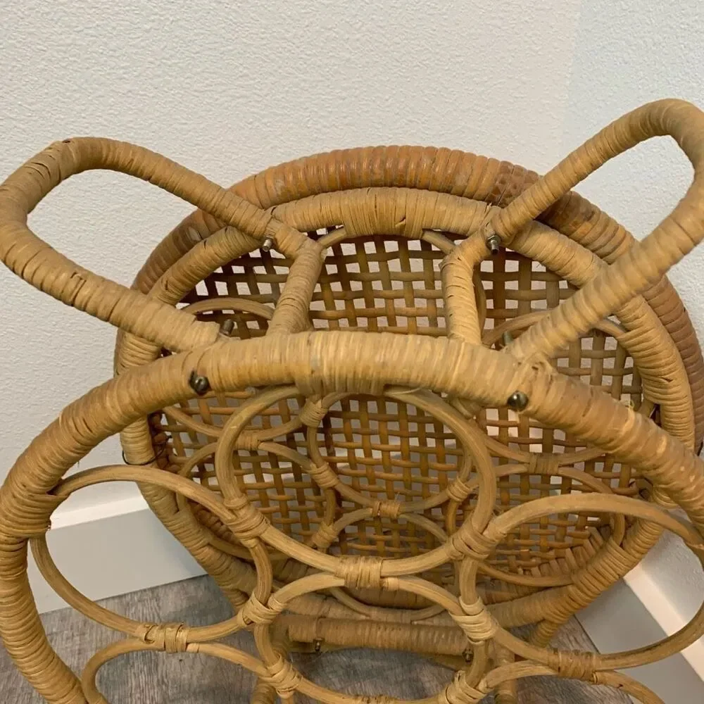 Vintage 60s Wicker Wine Bottle Rack Holder Decor 70s